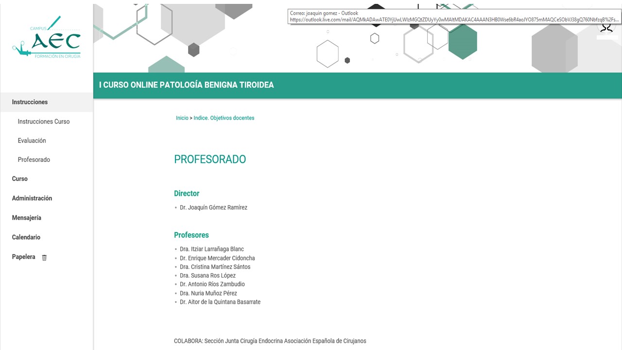 Puesta en marcha del I curso online de patología benigna tiroidea de la AEC