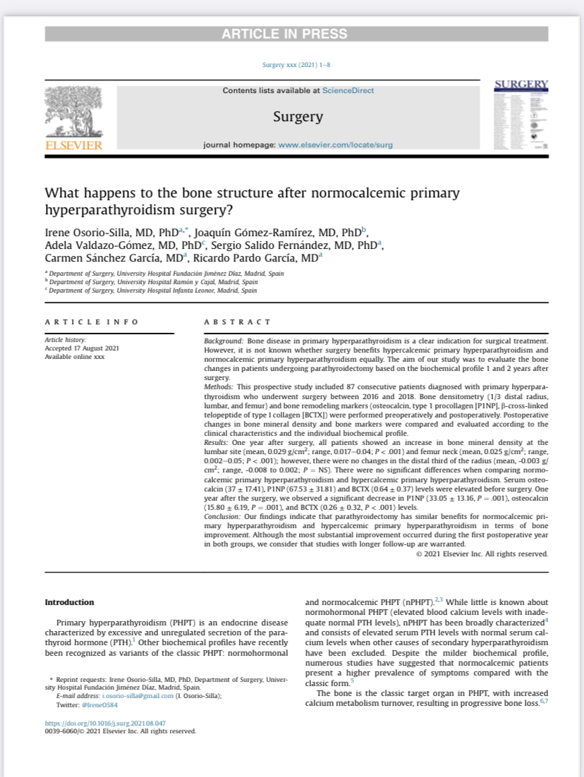 Publicación en la revista Surgery