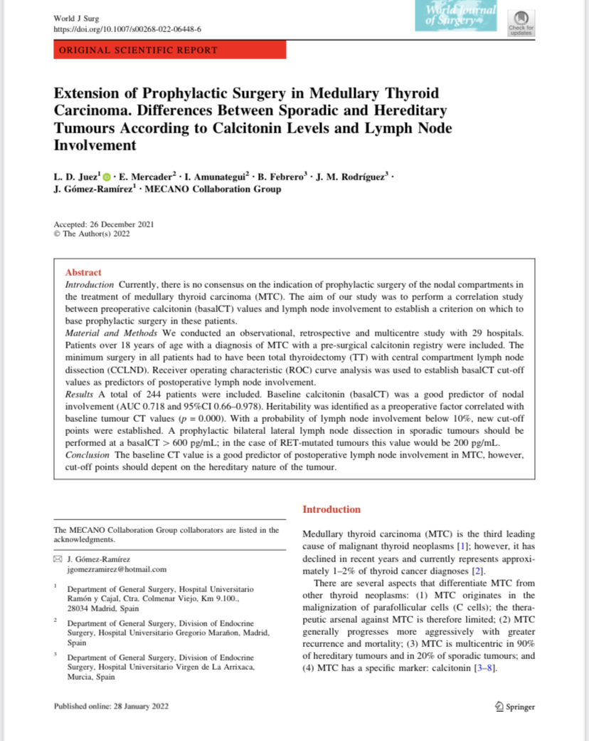 Publicación en la revista World Journal of Surgery