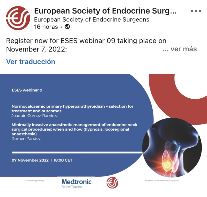 Webinar de la «European Society of Endocrine Surgeons»